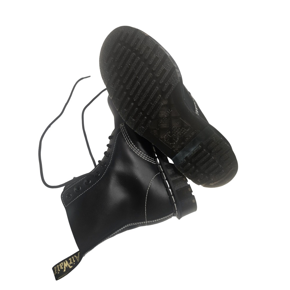 Dr. Martens Made in England 1460 Black Leather White Stitch Boots Womens New SZ7